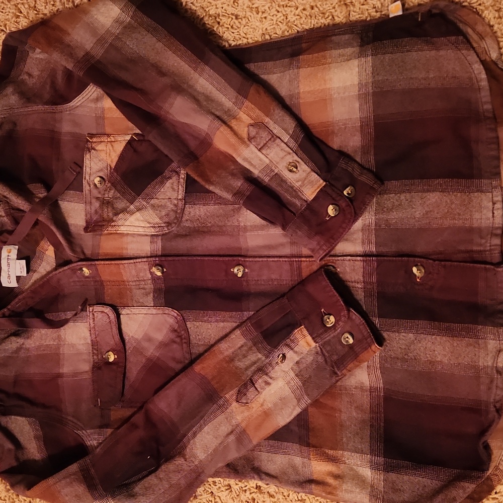 Carhartt Plaid Shirt with Hood - Purple and Brown Womans Size 8/10 - Picture 5 of 6